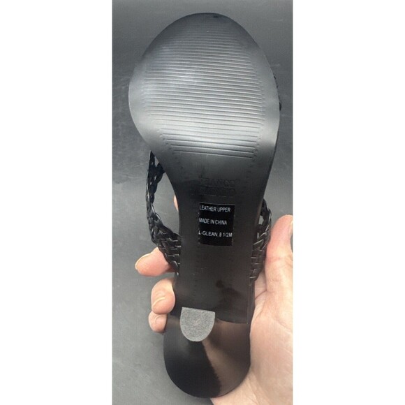 Franco Sarto Sandal Womens 8.5M Black Leather Slide On Open Toe Heel Sandal - Picture 15 of 16